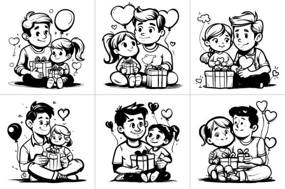 Father and Daughter Line Art Vector Review