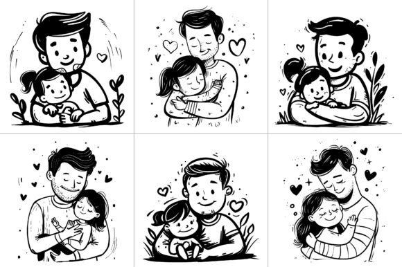 Father Daughter Line Art Vector Review