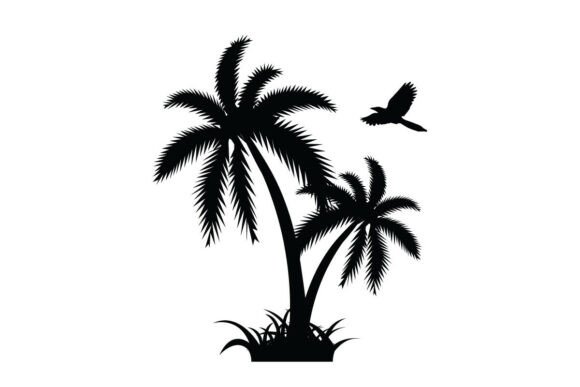 Tropical Review: Palm Tree with Bird Silhouette Vector